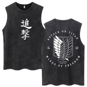" T-shirt senza maniche in puro <span class=keywords><strong>cotone</strong></span> con stampa anime 'Attack on Titan' per uomo e donna - Product Image 3