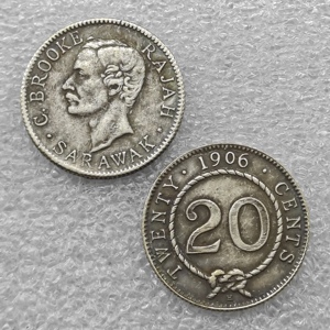 1906,1910,1911,1913,1915,1920(H) Sarawak 20 cents pièces commémoratives de style antique, cadeaux, décoration de la maison - Product Image 1