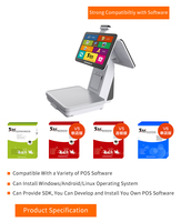 ZHONGJI TS9D(AI) Écran tactile alimenté par l'IA, balance de caisse de supermarché avec imprimante, système d'exploitation Windows, imprimante thermique Intel Pentium, 128 Go de RAM, 8 Go
