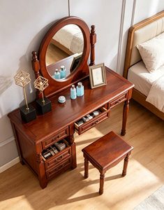 Traditional Solid Wood Dressing <b>Table</b> Set With <b>Mirror</b> And Stool 2 Drawers Mahogany Bedroom Makeup <b>Vanity</b> Desk - Product Image 6