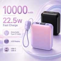 Batterie externe portable 10000mAh 22.5W avec charge rapide PD, charge sans fil, câble Type-C détachable intégré, écran LCD numérique