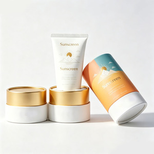 <b>Sunscreen</b> Tube Packaging With Gold Foil Printing Recyclable Paper Cylinder Container For Personal Care Products - Product Image 6
