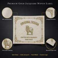 Étiquette tissée jacquard dorée personnalisée, style baroque vintage, faite à la main, en satin crème, pour vêtements de marque artisanale et de créateur