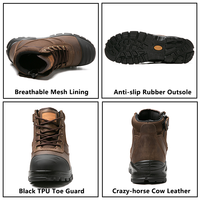 Bottes de sécurité en cuir avec embout et semelle intermédiaire en acier RTS, chaussures de travail en cuir de vachette Crazy-horse, chaussures de travail pour l'exploitation minière, l'usine, la construction