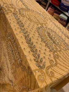 Tela de Encaje Bordada a Mano de Alta Calidad con Cuentas de Cristal y Diseño Floral para Vestido de Novia, Vestido de Noche, Suministro Textil - Product Image 3