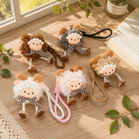 Porte-clés pendentif en peluche mouton bouclé vintage mignon avec pompon, mini breloque sac agneau 3D scintillant Kawaii
