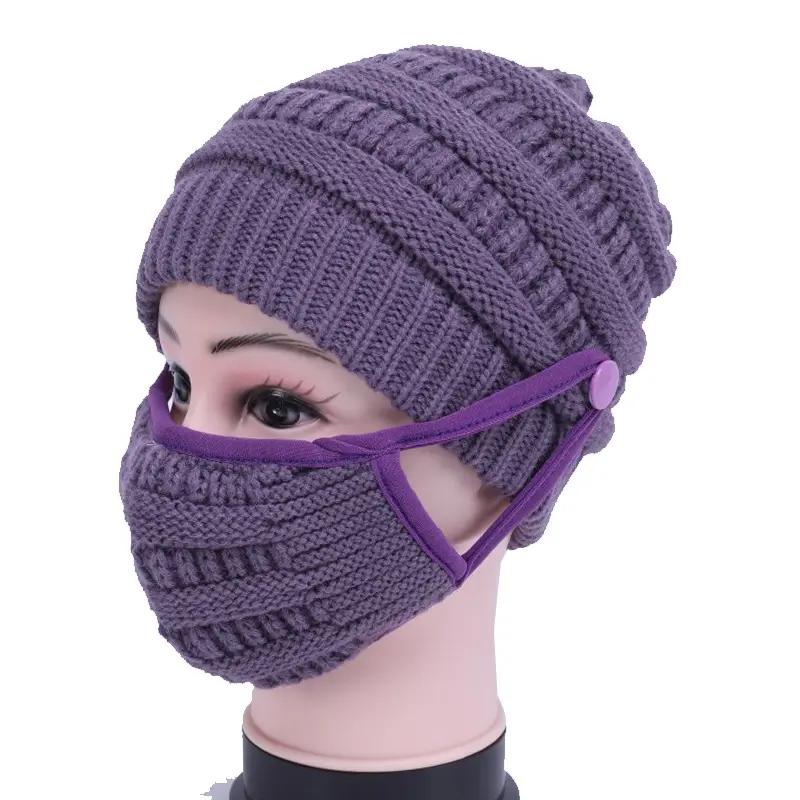 Unisex invierno grueso estiramiento suave de punto de Cable caliente Beanie con botones para máscaras Unisex invierno grueso estiramiento suave Cable