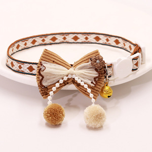 Collier de sécurité pour chat style bohème vintage avec nœud papillon tricoté et clochette, réglable, pour chatons - Product Image 5