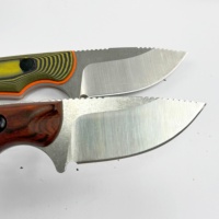 Couteau à lame fixe 15017, manche en bois brun foncé, lame argentée satinée, avec étui en cuir, couteau de chasse EDC