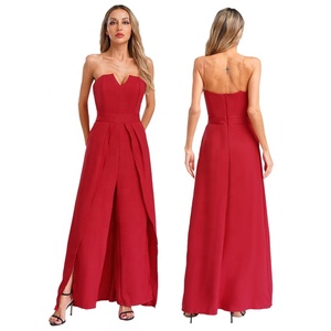 Combinaison décontractée pour femme, dernière tendance, taille haute, jambe large, fente latérale, idéale pour banquets, concours de beauté et mariages - Product Image 2