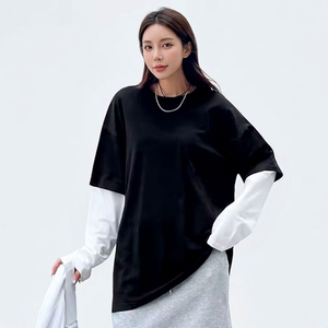 T-shirt double couche pour femme, best-seller, été, décontracté, tricoté, impression de logo personnalisé, col rond, 100% coton, séchage rapide, respirant - Product Image 1