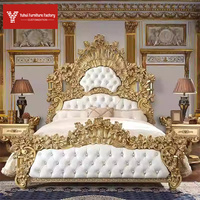 Lit de luxe Villa Noble, style français, dossier haut, lit royal pour mariage, luxe, bois massif sculpté, nouveau style classique, lit double