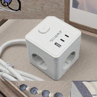 Multiprise intelligente E-Sun White USB Extension Smart Cube avec 3 prises, 1 USB, 2 ports USB-C, prise EU, 16A, 250V, mise à la terre standard, câble de 1,5 m, IP20
