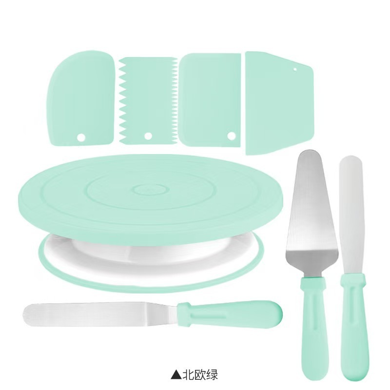 Juego de 8 piezas para tartas con base giratoria [Verde - Empaque en caja de color]