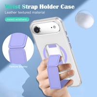 Étui de téléphone antichoc avec support magnétique transparent et texture cuir, dragonne intégrée pour Apple iPhone 17 Air, 17 Pro Max, 16 Pro Max