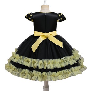 Childrens Dress Black Yellow Floral Sequin Tulle Skirt Bow Belt Princess Costume For Girls 5-7 Years Spring 2022 - Product Image 4