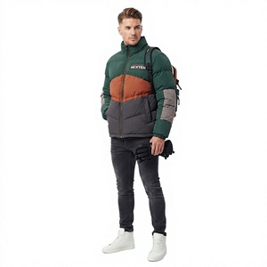 <b>Men's</b> Mix Color Puffer Jacket Collar Windproof Polyester Winter Casual Zipper Front Logo Slim Fit Puffer Jacket For <b>Man</b> - Product Image 1