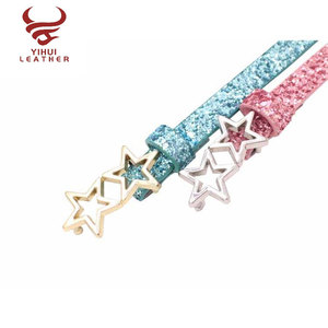 Designer di moda Bling Glitter sottile per bambini cintura piatta in pelle PU fibbia stella cintura per bambini per bambine - Product Image 5