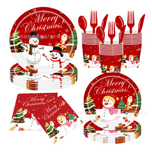 Christmas Snowman <b>Disposable</b> Tableware Set Paper <b>Plates</b> Cups Napkins For Party Family Gathering - Product Image 1