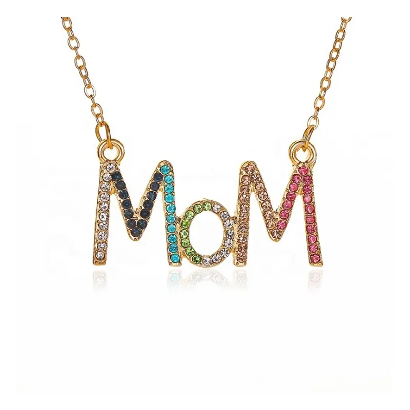 Op Maat Gemaakte Moederdag Cadeau Sierlijke Letter Ketting Sieraden Kleur Steen Sleutelbeen Kristal Strass Alfabet Hanger Mom Neckla