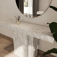 KUMUSI FURNITURE Table console carrée élégante en marbre avec taille personnalisable, facile à nettoyer, pour salon et usage hôtelier