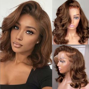 Parrucche Bob Corte Ondulate Nere Naturali in <span class=keywords><strong>Capelli</strong></span> Remy Brasiliani, Densità 200%, 13x4 per <span class=keywords><strong>Parrucca</strong></span> con Frontale in Pizzo Trasparente - Product Image 6