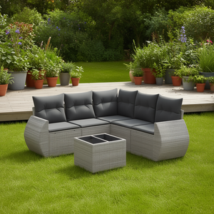 Conjunto de Sofás de Jardín de Ratán Gris, 6 Plazas, Muebles de Diseño Contemporáneo para Exteriores - Product Image 2