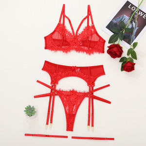Ensemble de lingerie sexy en dentelle pour femmes, soutien-gorge et culotte Saint-Valentin, multi-bretelles, dentelle ajourée, vente en gros - Product Image 6