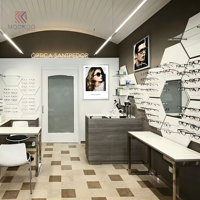 MOOKOO Présentoir à lunettes moderne personnalisé en bois blanc et gris avec éclairage LED pour un montage mural facile et luxueux
