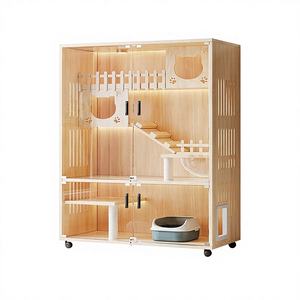 <span class=keywords><strong>Casa</strong></span> para Gatos de Madera Personalizada de Fábrica, Villa para Gatos de Tres Niveles para Interiores con Rampa de Escalada y Caja de Arena - Product Image 1