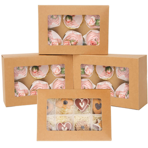 Boîte d'emballage transparente pour mini-cupcakes avec gaufrage, tailles personnalisées (4-24), en papier kraft recyclable pour aliments et sushis, modèle B1 - Product Image 3