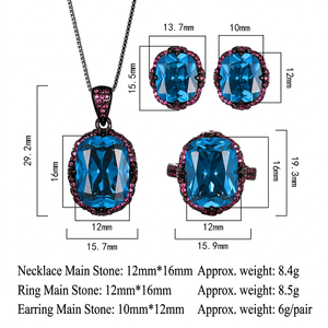 Parure de bijoux vintage écologique en cuivre pour femme, motif nid d'oiseau bleu 12*16mm, plaqué or noir, collier et boucles d'oreilles pour mariage et soirée - Product Image 4