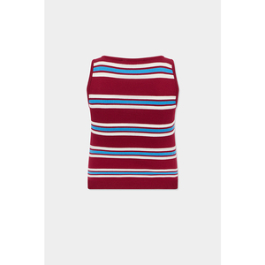 Summer Streetwear Beach Vacation Y2K Retro Striped Style <b>Square</b> <b>Neck</b> Ribbed Knit Cropped <b>Women's</b> Sleeveless <b>Top</b> - Product Image 2