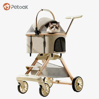 Poussette pliable 4 roues écologique pour petits chiens et chats, légère, avec panier amovible, charge 15 kg, tissu Oxford, aviation
