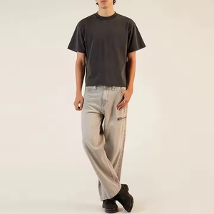 Ropa de calle personalizada para hombre, camiseta en blanco de punto 100% algodón Retro negro de gran tamaño, corte cuadrado, lavado ácido, camiseta de lujo para hombre - Product Image 4