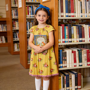 Vestido Infantil Personalizable con Estampado de Zorro para Niñas - Vestido Tipo A de Manga Corta con Volantes y Adorno de Pompones, Ropa Casual para Niños - Product Image 6