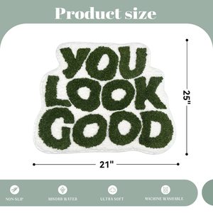 You Look Good Green Faux Cashmere <b>Bath</b> Mat Novelty Shape Non Slip Absorbent Floor Rug For Bathroom Bedroom - Product Image 2