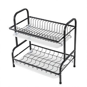 Escurridor de Platos de Metal Negro de 2 Niveles con Bandeja de Drenaje, Organizador de Encimera de Cocina - Product Image 6