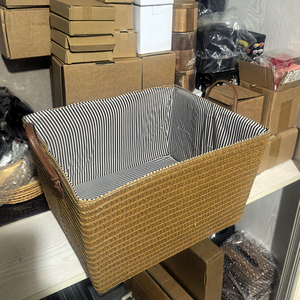 Keranjang Penyimpanan Anyaman Persegi Panjang dengan Pegangan, Keranjang Rotan Lipat untuk Mainan, Selimut, Desain Hemat Ruang - Product Image 4