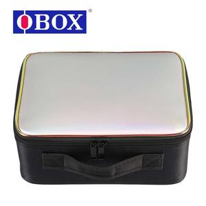 Bolsa de cosméticos QBOX, estuche de maquillaje portátil de gran capacidad con espejo y luz, mango suave de color sólido para uso diario - Product Image 2