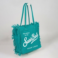 Sac fourre-tout en toile robuste avec logo personnalisé, bordure effilochée, grande capacité, idéal pour la plage et les courses estivales