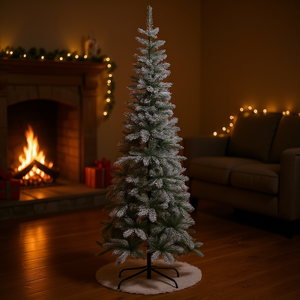 Db Slim Pine <b>Artificial</b> <b>Christmas</b> <b>Tree</b> 7.5ft Snow Flocked Pet Material Realistic Branches Indoor Standing Base - Product Image 2