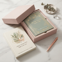 Coffret Cadeau Journal de Soins Personnels avec Logo Personnalisé, Couverture Rigide Dorée, Agenda Non Daté et Stylo – Journaux Personnalisés pour Femmes
