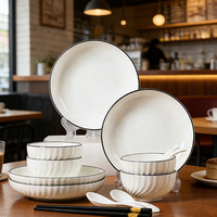 Bol et assiette en céramique de style européen, blanc et noir, avec motif en forme de croissant en relief, vaisselle pour la maison et les restaurants
