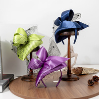 Chapeau formel en maille rétro français printemps-été, chapeau de soirée pour femmes, petit chapeau de course de chevaux, fascinateur pour dîner avec nœud