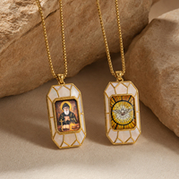 Collana con Pendente in Ottone di San Charbel, Intarsio in Madreperla, Rilievo 3D, Icona Cattolica, Gioielli Religiosi, Regali Cristiani, Ciondolo