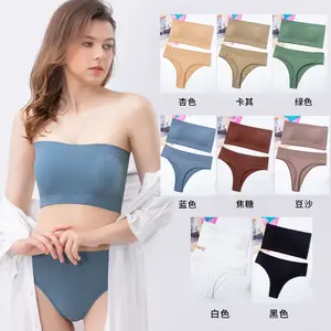 Sexy G-String Bralette Lingerie Tank Crop Top sets lady beautiful girls Seamless tube bra strapless thong panties for women