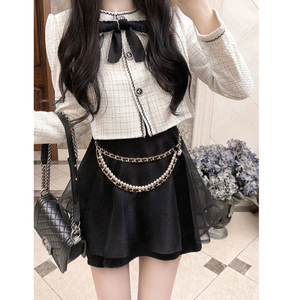 Conjunto de punto de alta calidad para mujer, cárdigan de manga larga a la moda con lazo, Vestido corto acampanado, conjunto de punto elegante de dos piezas para mujer - Product Image 2
