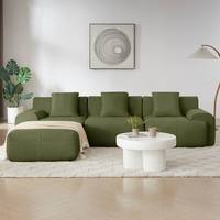 Ensemble de canapé modulaire en forme de L en lin blanc moderne pour salon, tissu beige crème avec garnissage en plumes pour hôtels