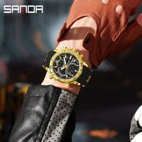 SANDA 6162 Modische Elektronische Quarz-Digitaluhr Silikonarmband Countdown Zwei Zeitzonen Wasserdichte Herren-Sportuhr mit Box
